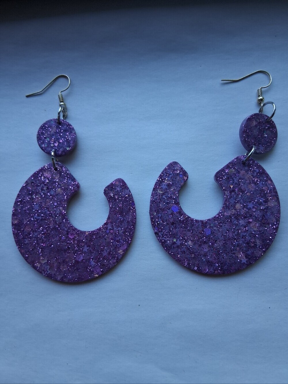 Hand Crafted Purple Glitter Crescent Drop Earrings - Jewelry By Vinnie